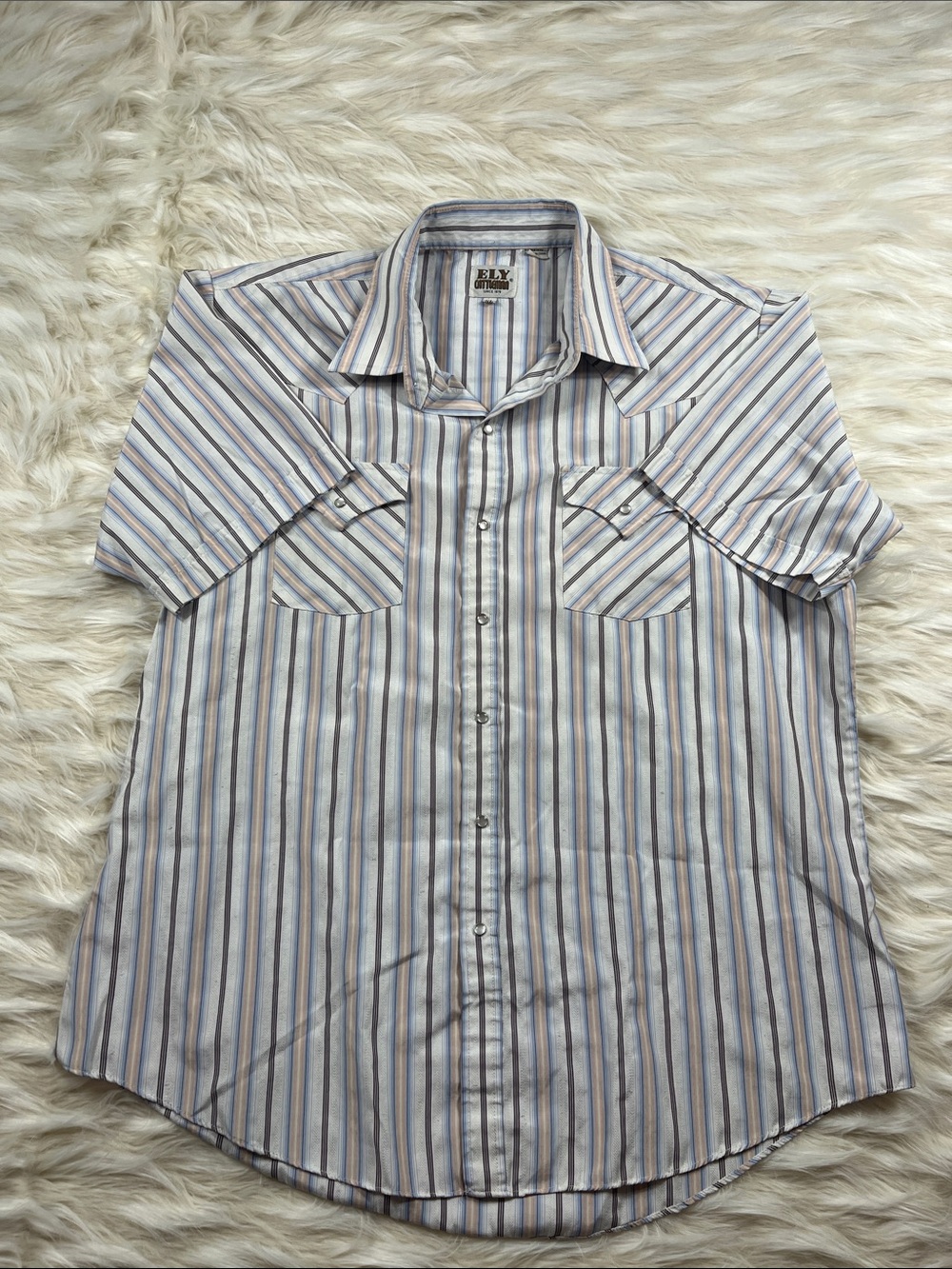 Ely Cattleman Pearl Snap Shirt Short Sleeve XL Multicolor Striped